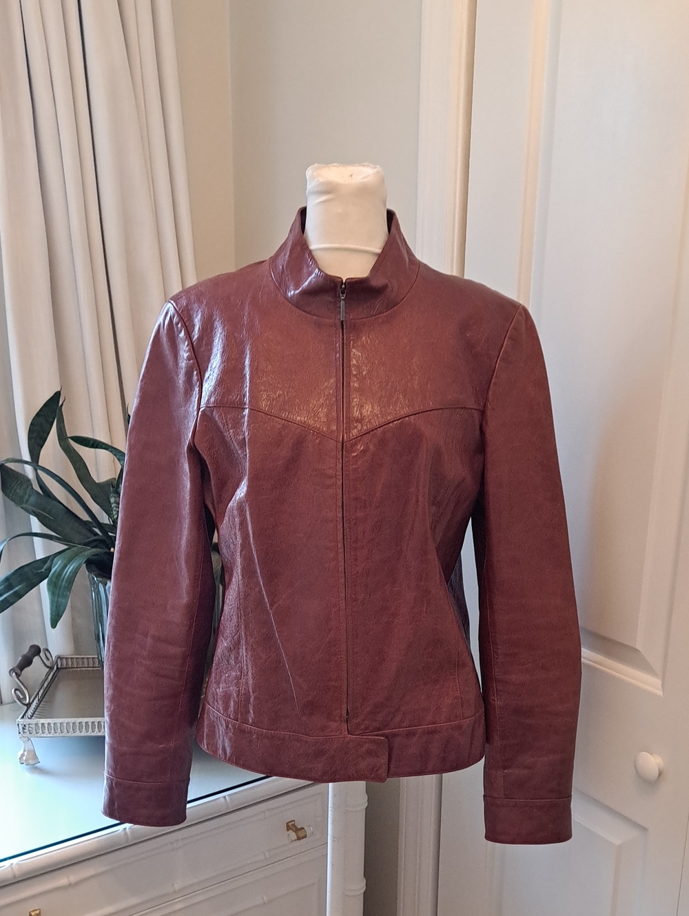 Lafayette 148 New York Womens Saddle Brown Tumbled Leather Zip Jacket 12